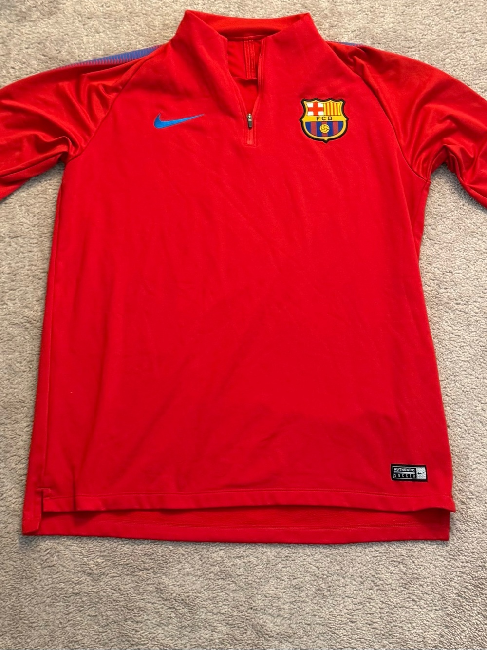 Nike Red-Orange FC Barcelona Half-Zip Training Top with Blue Swoosh
